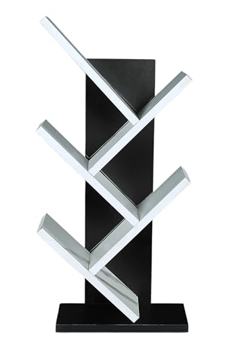 Image of SBF Furniture Tree Bookshelf Floor Standing Bookcase Free Standing Multipurpose Storage Rack for Books Magazines Organizer Showcase DIY (5 Tier - BK&WH, 5 Tier)