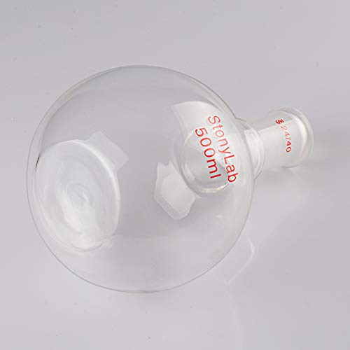 Stonylab Glass 500Ml Heavy Wall Single Neck Flat Bottom Boiling Flask, With 24/40 Standard Taper Outer Joint, 500Ml #TOP7