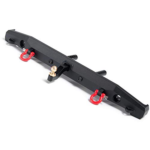 RCLions Metal Rear Bumper with Lights/Shackles/Trailer Hitch for TRX4,SCX10-ii 90046