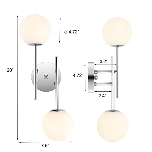 Byoliima Globe Wall Sconces 2-Lights Modern Chrome Vanity Lights Vintage Wall Light Fixtures With White Globe Glass Shade Industrial Farmhouse Wall Lamp For Bedroom Living Room (Chrome) #TOP4