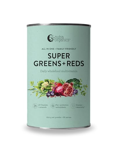 Nutra Organics Super Greens + Reds Daily Wholefood Multivitamins 600g | Organic Powder Superfood Supplement | For Energy & Immunity (66 Serves)
