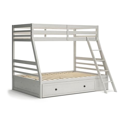 Image of Signature Design by Ashley Twin Over Full Bunk Bed with Storage, White | Antique white finish, Under bed storage, Hardwood solids, birch veneer and MDF substrate, Youth bedrooms, Robbinsdale