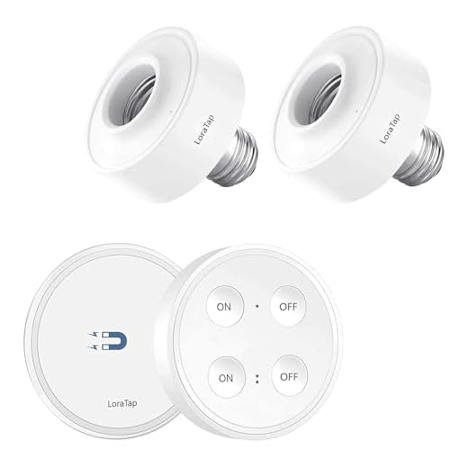 LoraTap Wireless Remote Control E26 Light Socket Kit 656ft 915MHz Range On Off Switch for LED Bulbs and Fixtures, 5 Years Warranty (1pc Light Switch + 2pcs LED Lamp Holders)