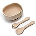 Eco Health Bol en silicone pour bébé – Ensemble de sevrage de bébé, livré avec fourchette et cuillère, pour nourrir bébé et enfant (beige, bol)