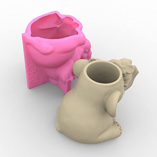 Cute Mother And Child Elephant Succulent Flower Pot Pen Holder Silicone Mold Concrete Plaster Planter Cactus Vase Mold Cement Clay Epoxy Resin Mould #TOP4