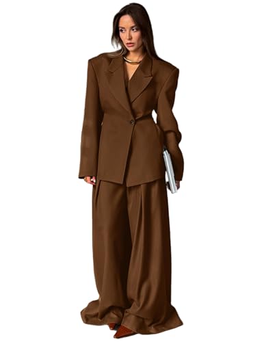 Costume de travail pour femme vêtement décontracté 2 pièces veste élégante pantalon large