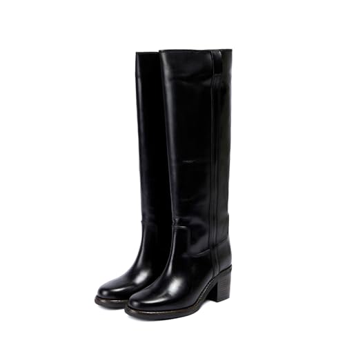 sarawill Women's Retro Round Toe Block Heel Knee High Boots Calf Wide Fashion Pull On High Chunky Heel Fall Winter Dressy Tall Boots for Women4