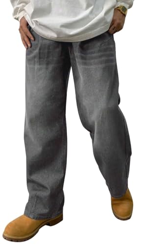 HUNGSON Mens Baggy Jeans for Men Women Y2k Skater Vintage Plain Pants Casual Wide Leg Jeans Loose Fit Denim Jeans3