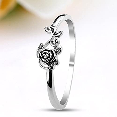 Exquisite Jewelry Ring Love Rings Vintage Rose Flower Leaf Finger Ring Women Engagement Wedding Party Jewelry Wedding Band Best Gifts for Love with Valentine's Day - Silver US 104