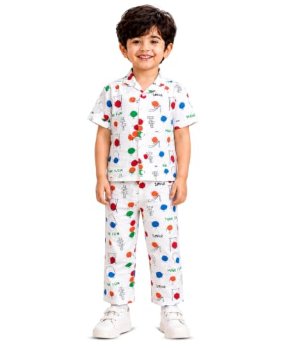 Image of 3BROS Unisex Pure Cotton Short Sleeve Kids Night Dress for Boys & Girls Nightwear /Sleepsuit /Sleepwear /Loungewear Night Suit for Boys and Girls Top and Pyjama Combo Set