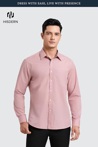 Image of HISDERN Mens Business Dress Shirts Long Sleeve Casual Button Down Shirt Formal Inner Collar Contrast Shirt for Men Wedding