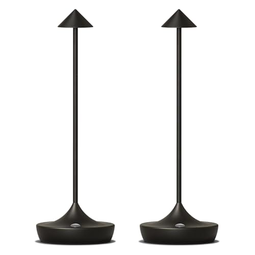Barryca 2-Pack Cordless Rechargeable LED Table Lamps, Metal, 3 Color Touch Stepless Dimmable, IP54 Waterproof Portable Battery Operated for Outdoor Dining Patio Restaurant Home Decor, Black