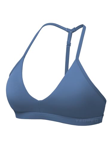 Image of YEOREO CoreFlex Sports Bras for Women Strappy Padded Halter Open Back Light Impact Deep V Neck Yoga Workout Gym Tops