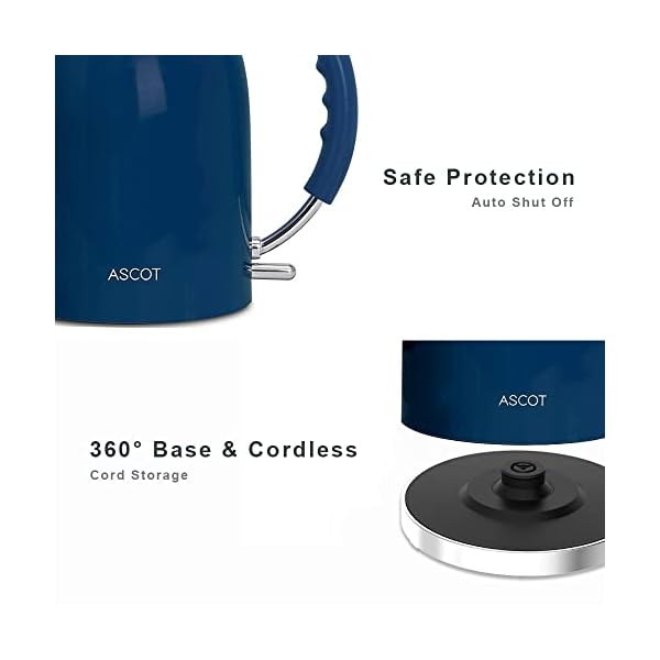 Electric Kettle, ASCOT Stainless Steel Electric Tea Kettle, 1.7L, 1500W