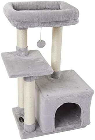 FISH&NAP Cute Cat Tree Kitten Cat Tower for Indoor Cat Condo Sisal Scratching Posts with Jump Platform Cat Furniture Activity Center Play House Grey