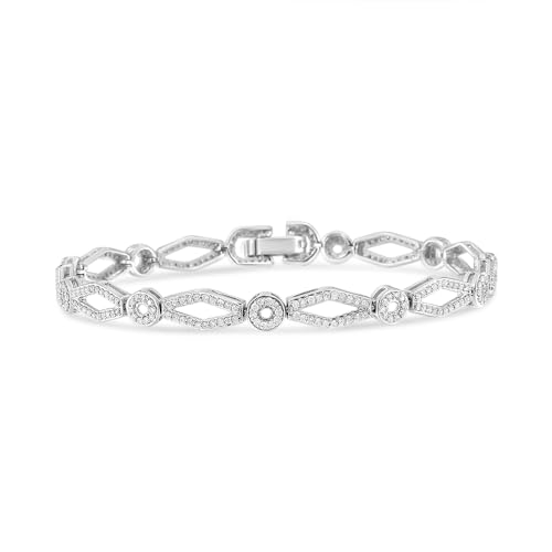 Haus of Brilliance .925 Sterling Silver 1 1/2 Cttw Diamond Studded Alternating Circle and Kite-Shaped Vintage-Style Link Bracelet (I-J Color, I2-I3 Clarity) 7 Inch