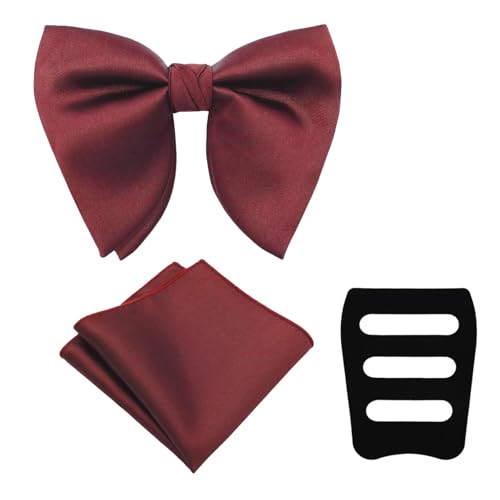 Image of Oversized Bow Ties for Men, Pre-Tied Bow Tie and Handkerchief with Pocket Square Holder Set for Wedding Party Daily