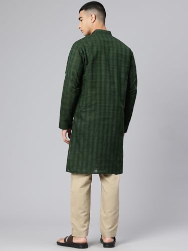 Image of Majestic Man Men's Pure Cotton Textured Check Mandarin Collar Long Kurta