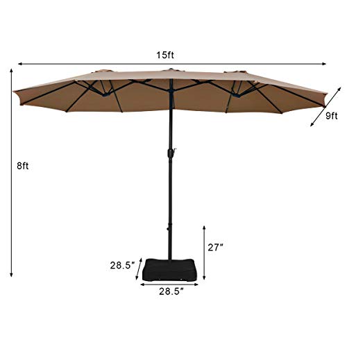 AyaMastro Patio 15-Feet Umbrella Outdoor Double Sided Polyester Fabric Canopy Sunshade Metal Base, Tan with Ebook - Thumbnail 2