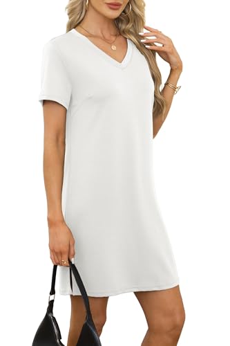 Image of RUMIA Summer Dresses for Women 2026 V-Neck Casual Sundresses T-Shirt Dress