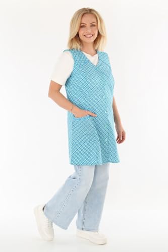 Tablier 7/8 en coton multicolore, tablier de cuisine court sans manches, bleu/vert, 44 – vue 2
