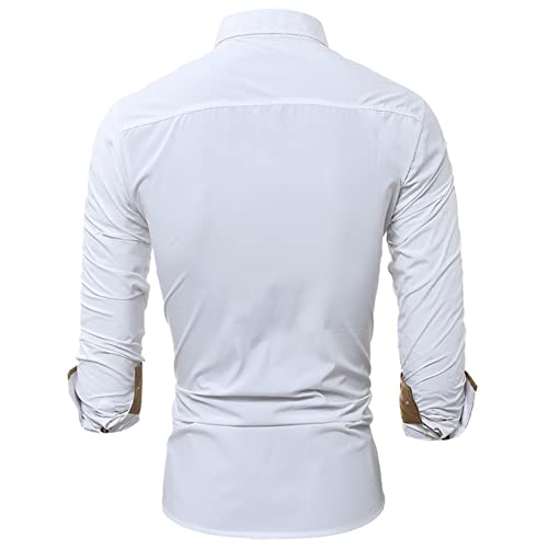 Men's Contrast Slim Long Sleeve Shirt Fit Casual Button Down Dress Shirt Collar Fashion Wrinkle-Resistant Shirt3