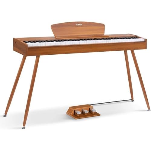 Donner DDP-80 Piano Digital 88 teclas contrapesadas, Madera Marrón - Acción de Martillo II, Doméstico de Tamaño Completo con Soporte, Pedal Triple y MIDI/USB, Ideal para Principiantes