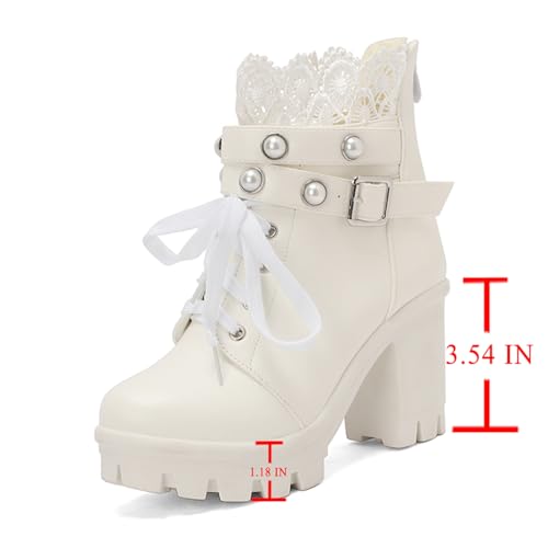 Image of FOREADA Goth Boots Chunky Heel Boot For Women Ankle Combat Booties Black Platform Bootie Buckle Rivets Punk Goth Shoes With Zipper