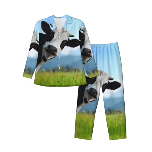 Ensemble de pyjama homme imprimé vache vêtement de nuit boutonné à poches
