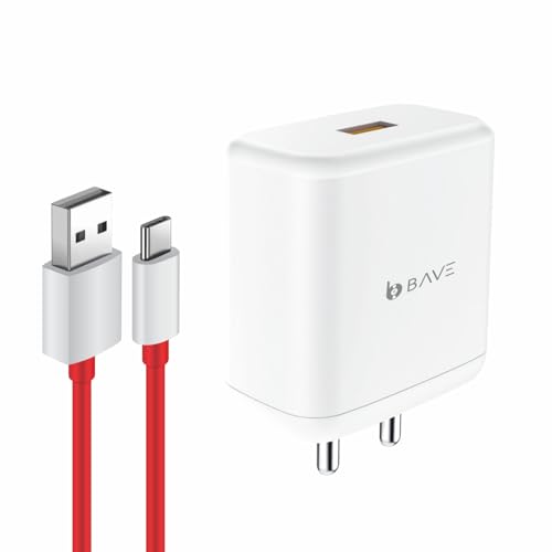 Image of BAVE 80W Supervooc Charger With Cable | USB-A Power Adapter | Fast Charging Wall Plug | Compatible With Oppo, OnePlus, Android Devices | Compact Travel Charger For Home & Office Use, White