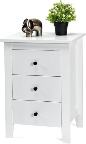 Image of SHIKHA WOOD CRAFT Sheesham Wood Bedside Table with 3 Drawers Storage | Wooden Multipurpose Nightstand End Table Furniture for Living Room, Bedroom, Hotel, Home and Office (White)