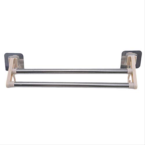 Hot Bathroom Kitchen Punch-freie Handtuchhalter Edelstahl Kunststoff Doppelstange No Trace Adhesive Handtuch Hängestange Lagerregale