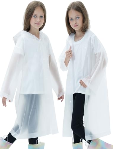 2 Pack Raincoats for Kids, Borogo Reusable Rain Ponchos with Hood and Sleeves Rain Coats for Boys and Girls4