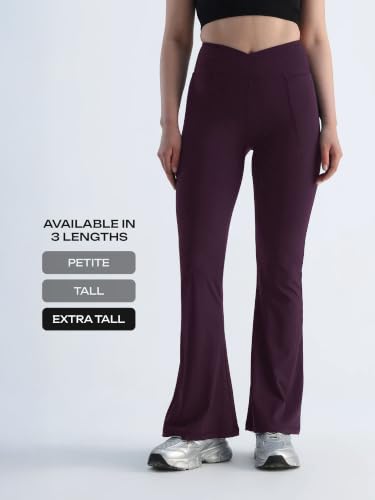 Image of CAVA Extra Tall Hourglass Flared Leggings for Women | V Waistband, Anti Camel Toe Design, Extra Tall Fit, Flared Bottoms, Deep Pockets, Sculpting Stretch Fabric