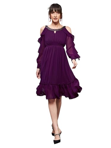 Image of Miss Chase Women's Round Neck Sleeveless Floral Ruffled GatheKnee-Long Skater Dress
