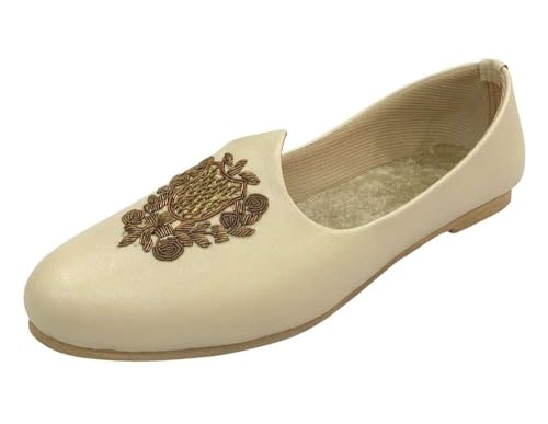 Men's Punjabi Jutti Cream Loafers Slip On Flats Shoes Ethnic Handmade Sherwani Mojari Indian Juti
