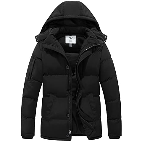 WenVen Men's Warm Puffer Jacket Thicken Padded Winter Coat Windproof Outerwear Windproof with Detachable Hood Black XL Cover