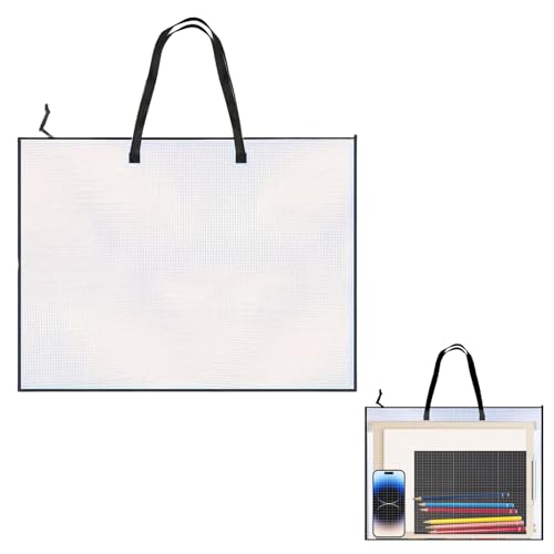 Nretluo A2 Folder 19 x 25 Inch A2 Art Folder Carry Case Clear A3 Art Folders Carry Case for Artwork with Handle and Zipper for Paintings Homework File Storage