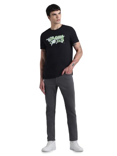 Image of Jack & Jones Men Pure Cotton Graphic Printed Slim Fit T-Shirt