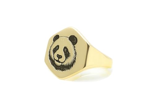 Bague signet panda gravé en or : portez un symbole de sérénité et d'art animalier