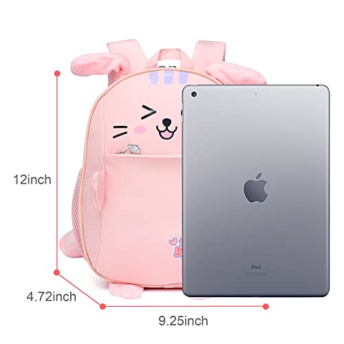 Reqinqin Toddler Backpack For Girls Cute Pink 3D Cartoon Rabbit Ears Bounce Girl Kids Backpack For Rabbit 1-5 Years Girls Personalized Waterproof Bag Travel Baby Backpack (Rabbit #TOP2