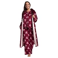 OHS Dressing Gown Womens Bow Print, Gifts for Women Super Soft Plush Flannel Fleece Hooded Bathrobe with Pockets Fluffy Sherpa Lined Loungewear Long Ladies Dressing Gowns, Burgundy/Pink