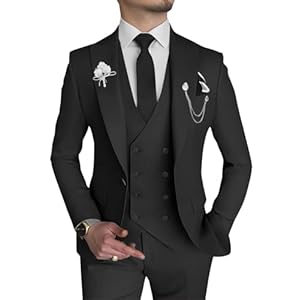 Wangyue Men’s 3 Piece Slim Fit Suit Double Breasted Suit Men Formal Suit for Wedding Prom Dinner Party