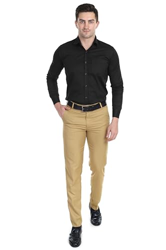 Image of Men's Stretchable Solid Plain Formal Trousers - Regular Fit Stylish Pants for Office & Party, Fashionable Dress Trousers for Men