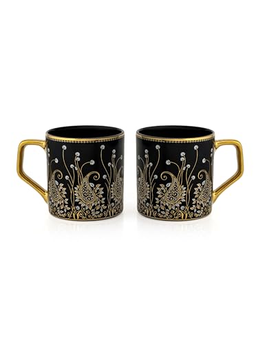 Image of Clay Craft Fine Ceramic Director Gold Printed Tea /Coffee Set of 6-200 ml Each (E609), Tea Cup Set of 6, Mugs for Coffee, Cups Set of 6, Mug Set, Ideal for Gifting, Perfect for Home and Office