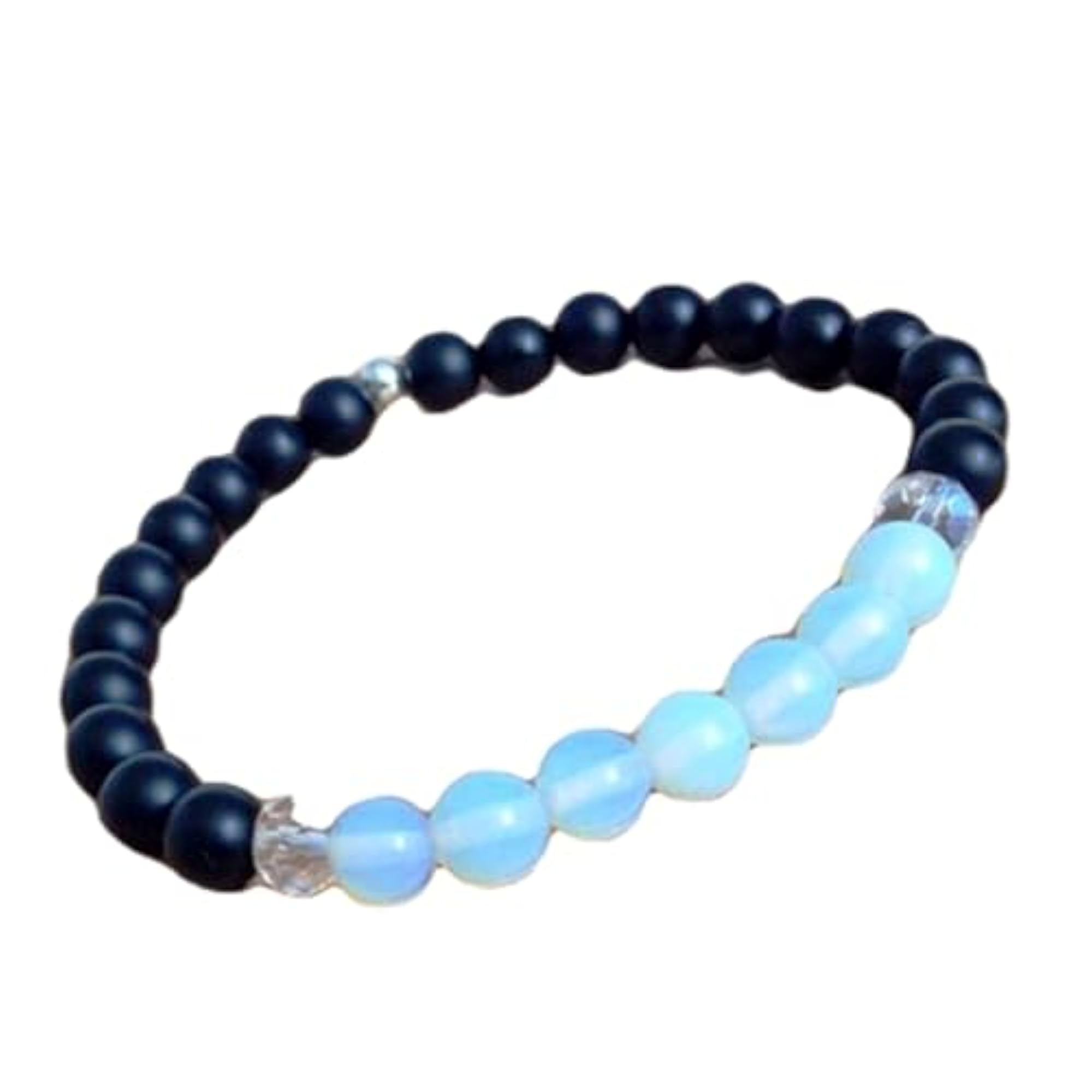 Natural Matte Onyx & Opalite 8mm Round Bead Stretchable Bracelet, Unisex