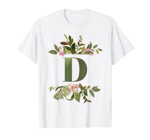 Inicial D - Monograma Botánico Bonito Floral para Ella Camiseta