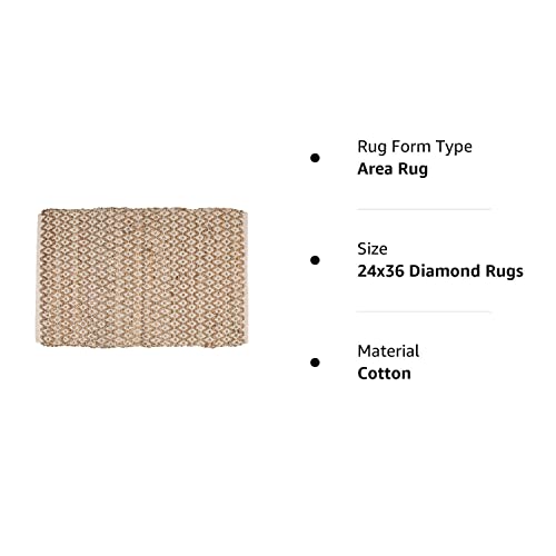 The Beer Valley Jute Cotton Diamond Rug 2X3' Hand Woven Reversible Classic White Natural Rug,Kitchen Rugs, Farmhouse Rugs, Rugs For Living & Bedroom,Woven Rugs #TOP3