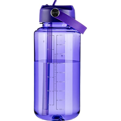 OLDLEY 32 oz Clear Water Bottle with Straw,Tritan BPA-Free, Wide Mouth, Leak Proof - for Gym, Travel, Home, School, Office (Deep Purple)