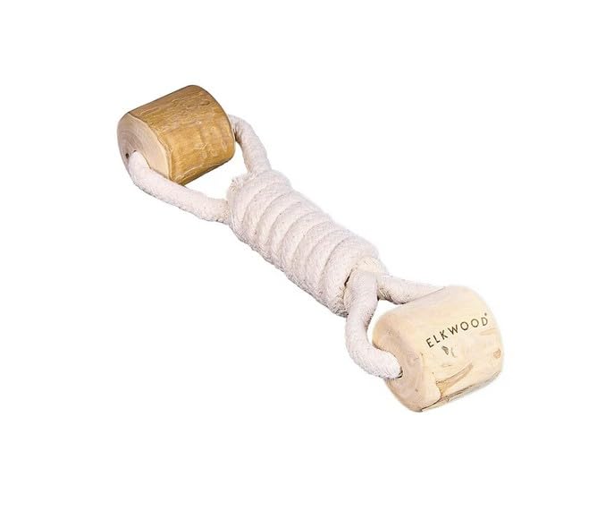 Elkwood Coffee Wood Dumbell Toy | Durable Rope Chew, Hypoallergenic & Natural, Calorie-Free, Sustainable Tug Toy - No Caffeine, Sugar, or Artificial Ingredients